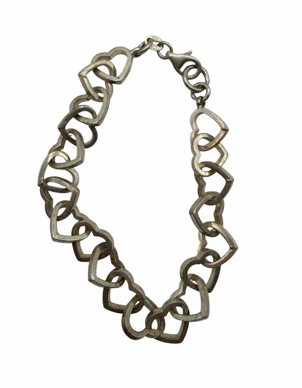 Sterling Silver 925 Heart Link Bracelet 7” 15.72g Love Hearts Vintage ALI